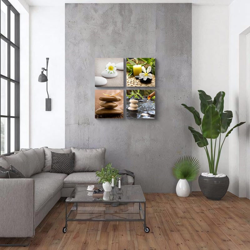 NAN Wind Zen Canvas Wall Art Spa Still Life with Green Bamboo Fountain and Zen Stone Jasmine Flower Painting Pictures for Home Decoration Modern Painting Wall Decor Canvas - Image 5